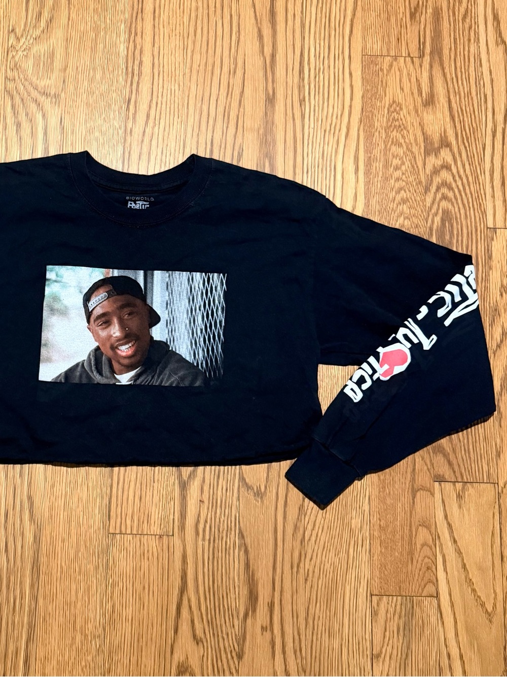 Bioworld Poetic Justice Tupac 2Pac Long Sleeve Crop Top Black
